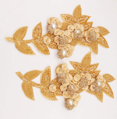 Yellow Hand Embroidered Floral Applique, Beaded Floral Motif